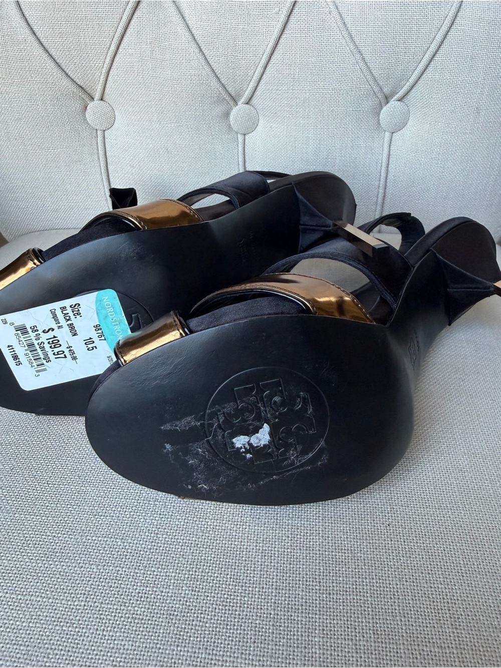 Black and Bronze Gold Tory Burch Evening heels - Picture 6 of 6